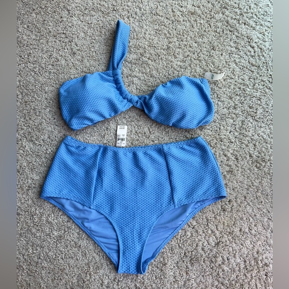 Offline Aerie Blue Lion Periwinkle Bikini Swimsuit One Shoulder Bandeau Large L - Picture 3 of 9